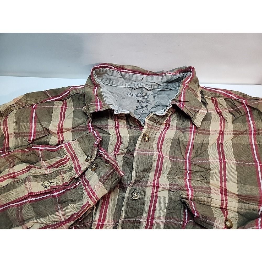 Faded Glory Mens Green Plaid Flannel Shirt Button Up Long Sleeve XL
